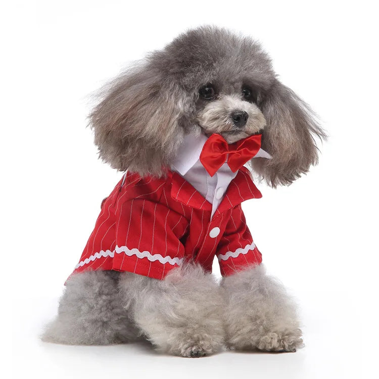 Traje de chaquetas de boda azul para perros con pajarita azul, tela formal para cachorros y gatos