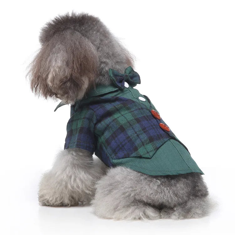 Traje de chaquetas de boda azul para perros con pajarita azul, tela formal para cachorros y gatos