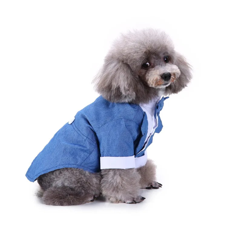 Traje de chaquetas de boda azul para perros con pajarita azul, tela formal para cachorros y gatos