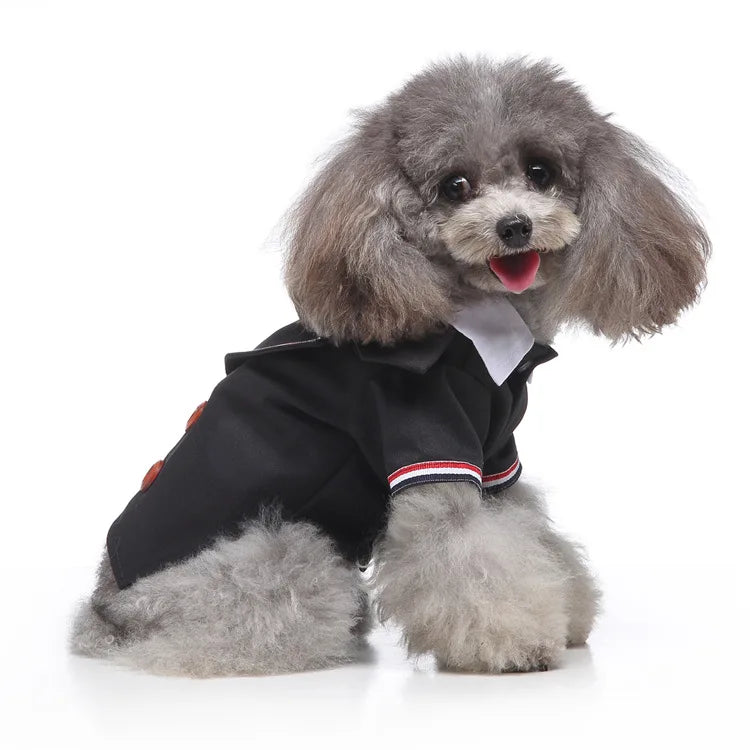 Traje de chaquetas de boda azul para perros con pajarita azul, tela formal para cachorros y gatos