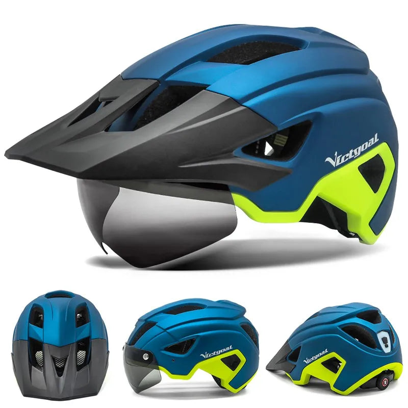 VICTGOAL-casco de bicicleta con luz LED para hombre, gafas de sol con visera, recargable, escudo para ciclismo de montaña y carretera