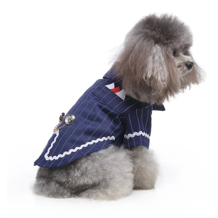 Traje de chaquetas de boda azul para perros con pajarita azul, tela formal para cachorros y gatos