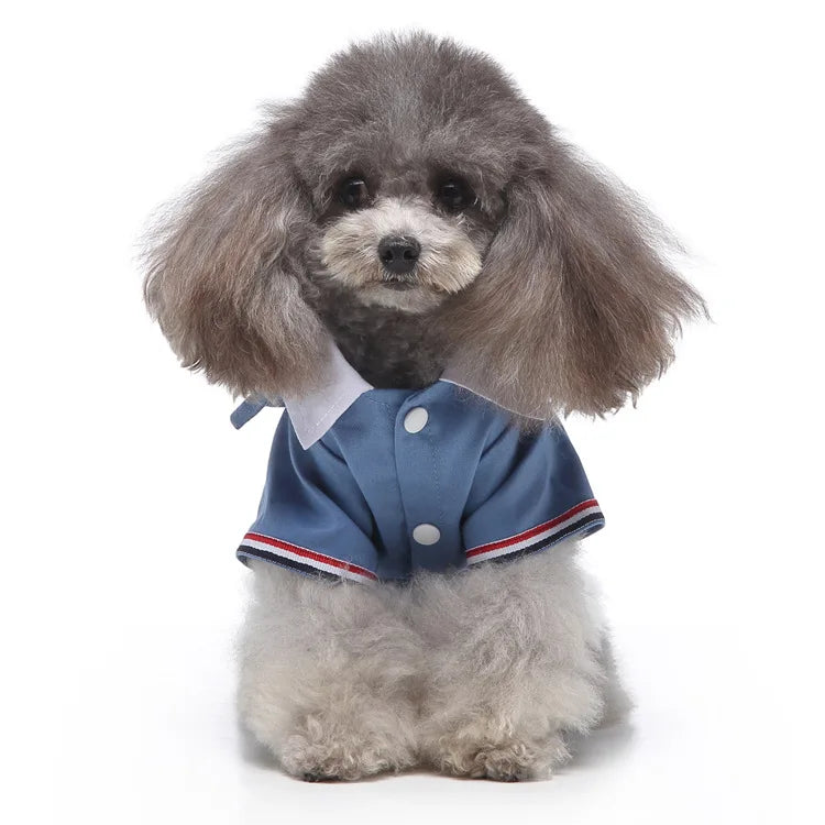 Traje de chaquetas de boda azul para perros con pajarita azul, tela formal para cachorros y gatos