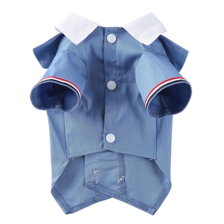 Traje de chaquetas de boda azul para perros con pajarita azul, tela formal para cachorros y gatos