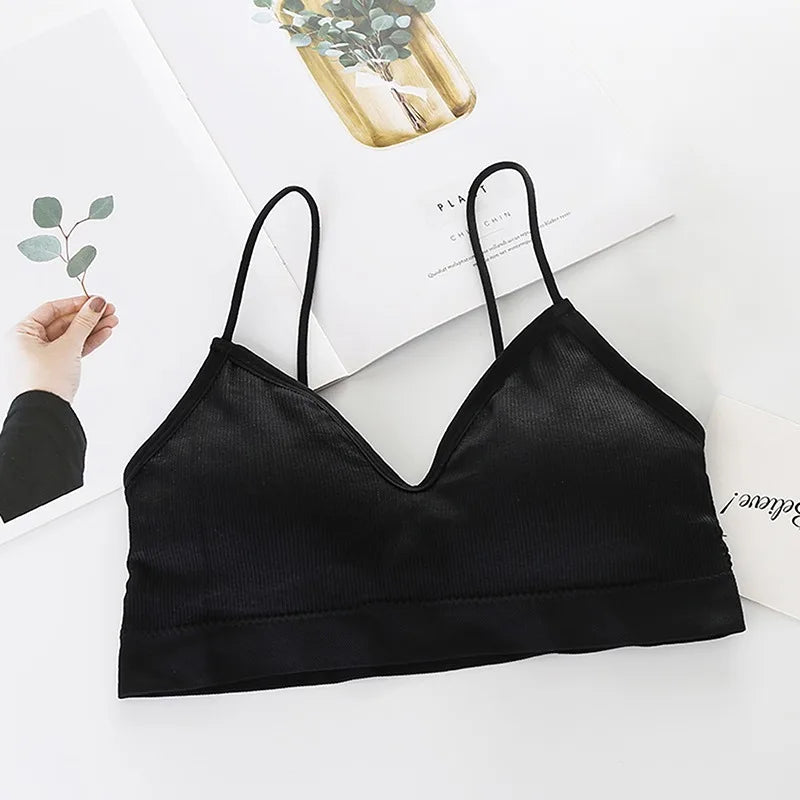 Sujetador Bandeau Sexy Crop Top delgado con tirantes finos sin costuras, Top de