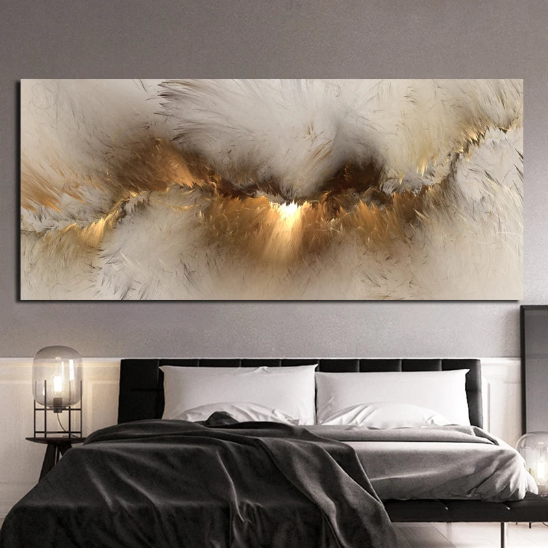 Pintura al óleo de arte abstracto de nube amarilla y gris, carteles e impresion