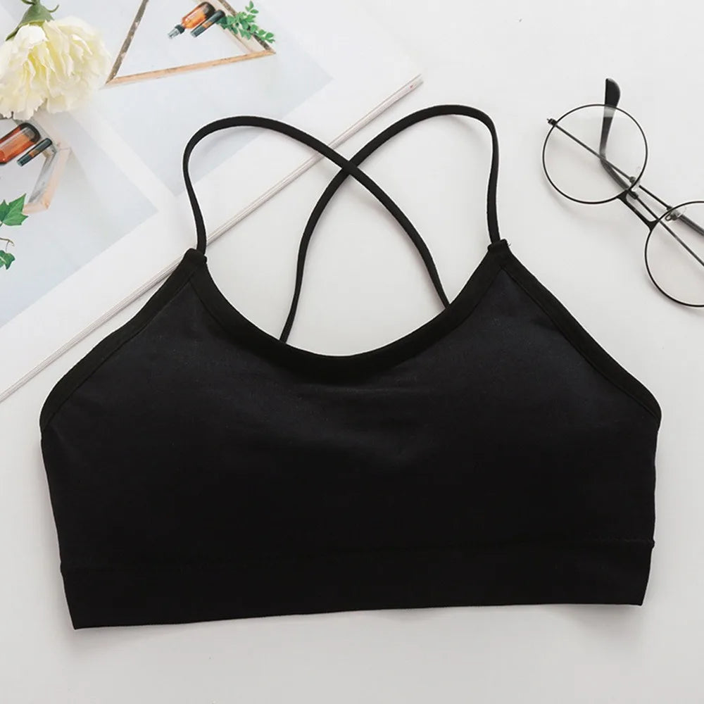 Sujetador Bandeau Sexy Crop Top delgado con tirantes finos sin costuras, Top de