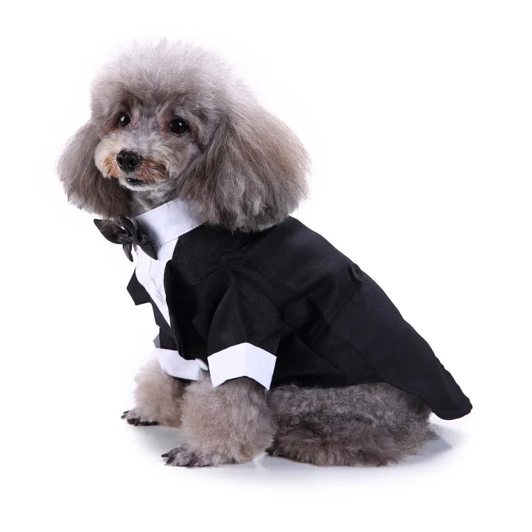 Traje de chaquetas de boda azul para perros con pajarita azul, tela formal para cachorros y gatos