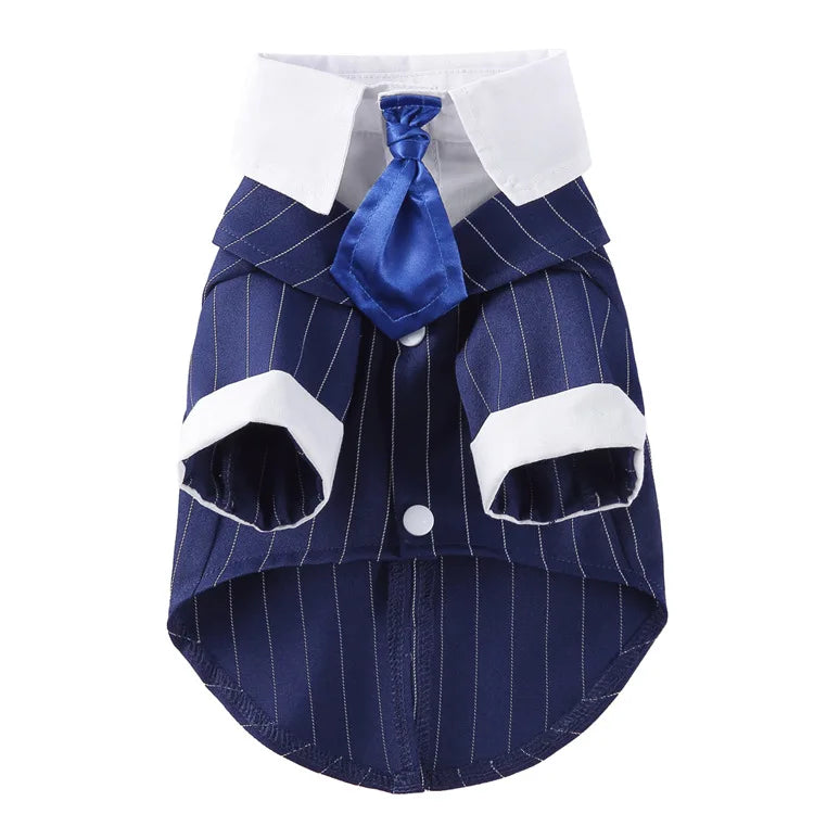 Traje de chaquetas de boda azul para perros con pajarita azul, tela formal para cachorros y gatos