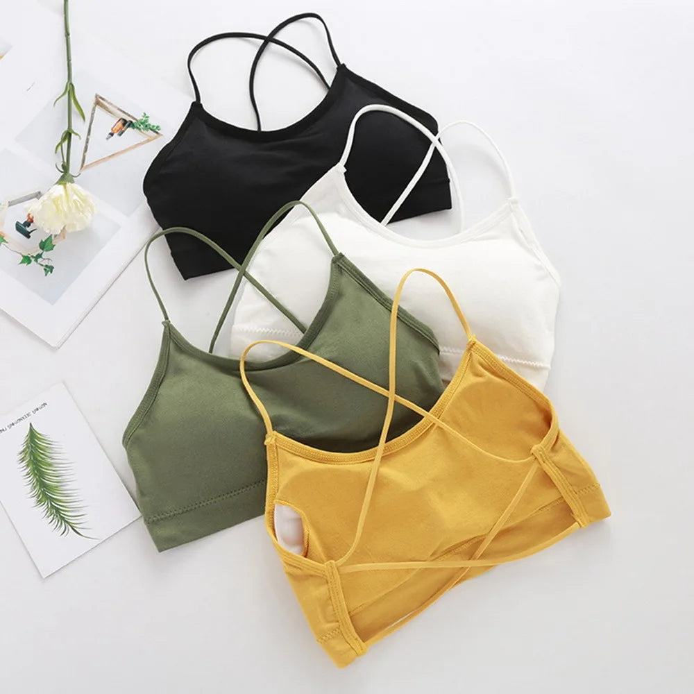 Sujetador Bandeau Sexy Crop Top delgado con tirantes finos sin costuras, Top de