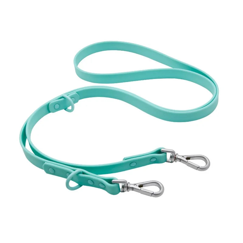 Correa impermeable de PVC para perro, correa de doble cabeza, ajustable, larga y corta, para caminar, entrenamiento de mascotas, cuerda atada al aire libre