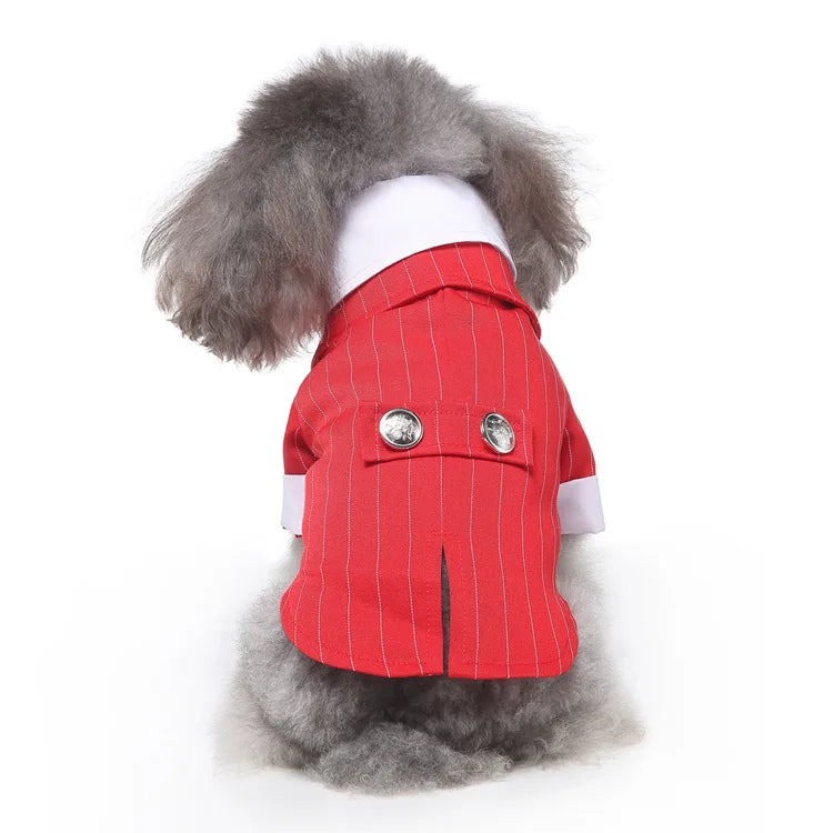 Traje de chaquetas de boda azul para perros con pajarita azul, tela formal para cachorros y gatos