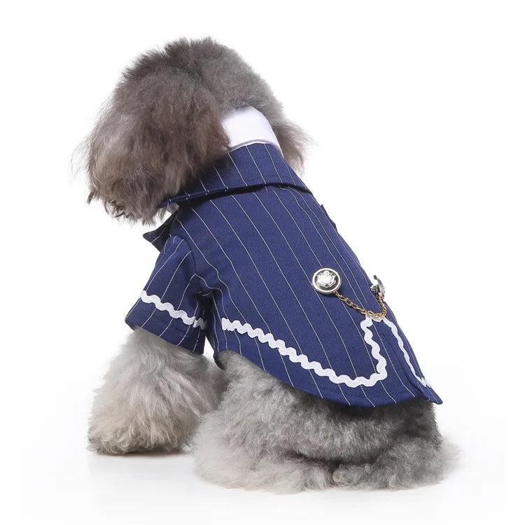 Traje de chaquetas de boda azul para perros con pajarita azul, tela formal para cachorros y gatos