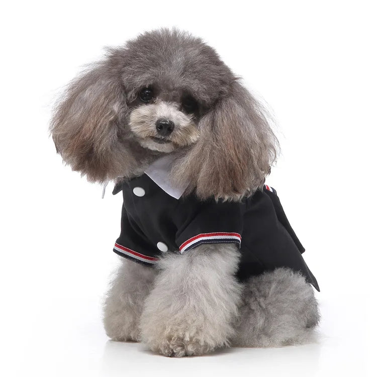 Traje de chaquetas de boda azul para perros con pajarita azul, tela formal para cachorros y gatos