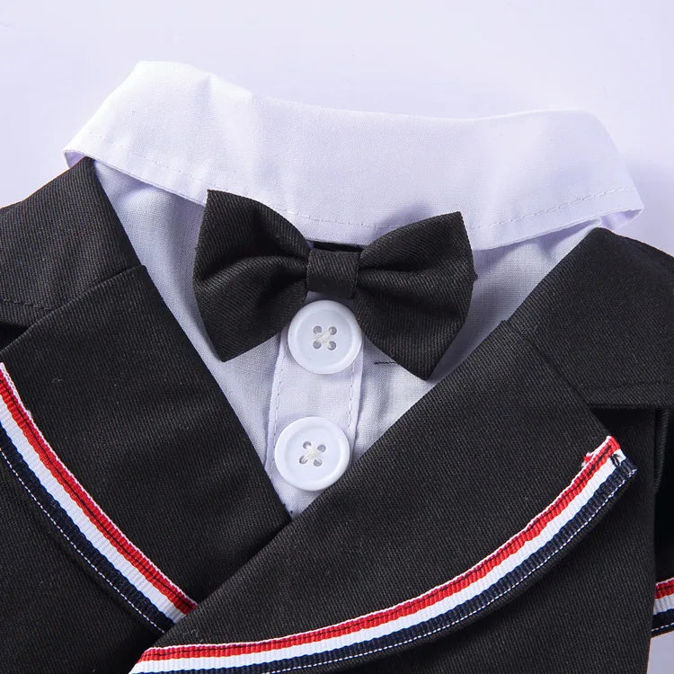 Traje de chaquetas de boda azul para perros con pajarita azul, tela formal para cachorros y gatos