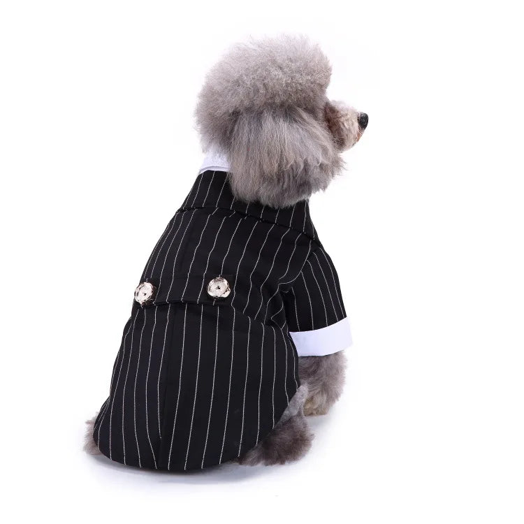 Traje de chaquetas de boda azul para perros con pajarita azul, tela formal para cachorros y gatos
