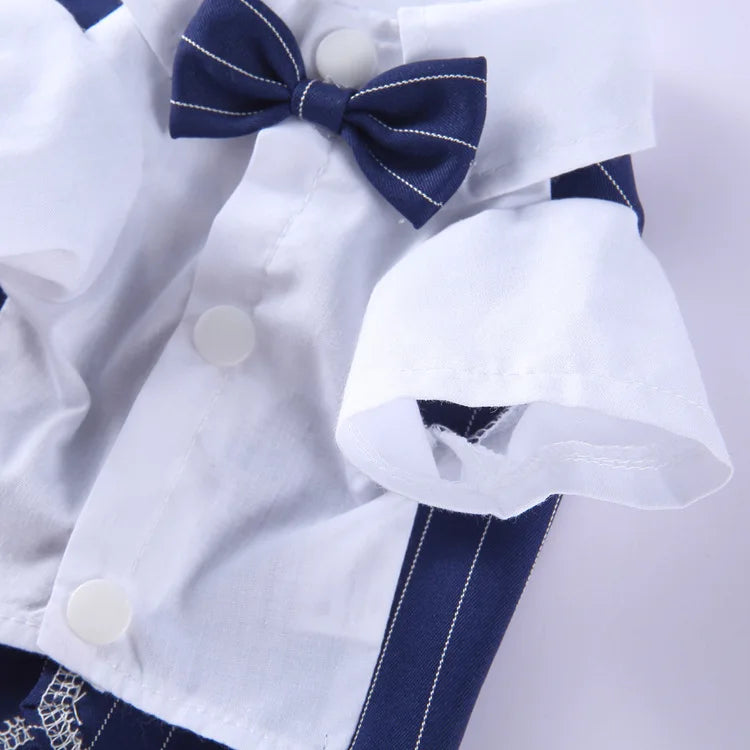 Traje de chaquetas de boda azul para perros con pajarita azul, tela formal para cachorros y gatos