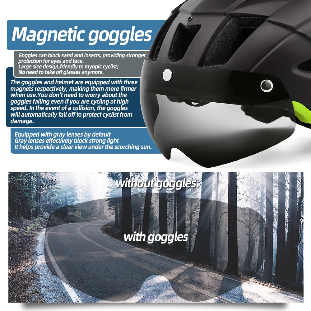 VICTGOAL-casco de bicicleta con luz LED para hombre, gafas de sol con visera, recargable, escudo para ciclismo de montaña y carretera