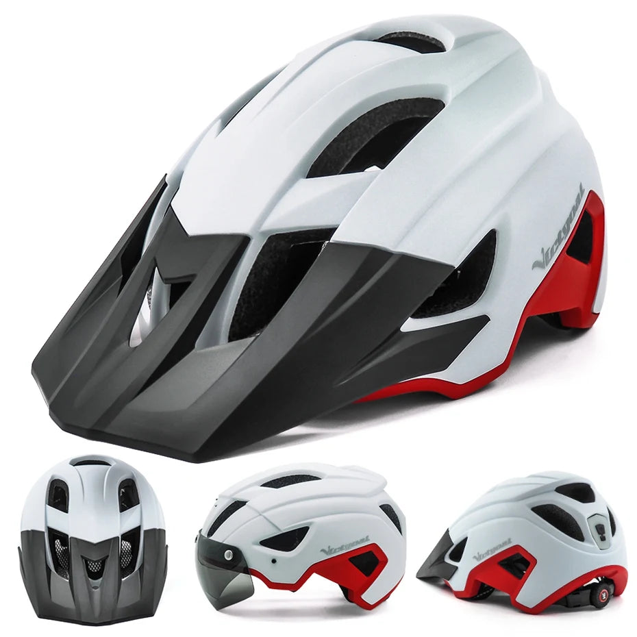 VICTGOAL-casco de bicicleta con luz LED para hombre, gafas de sol con visera, recargable, escudo para ciclismo de montaña y carretera