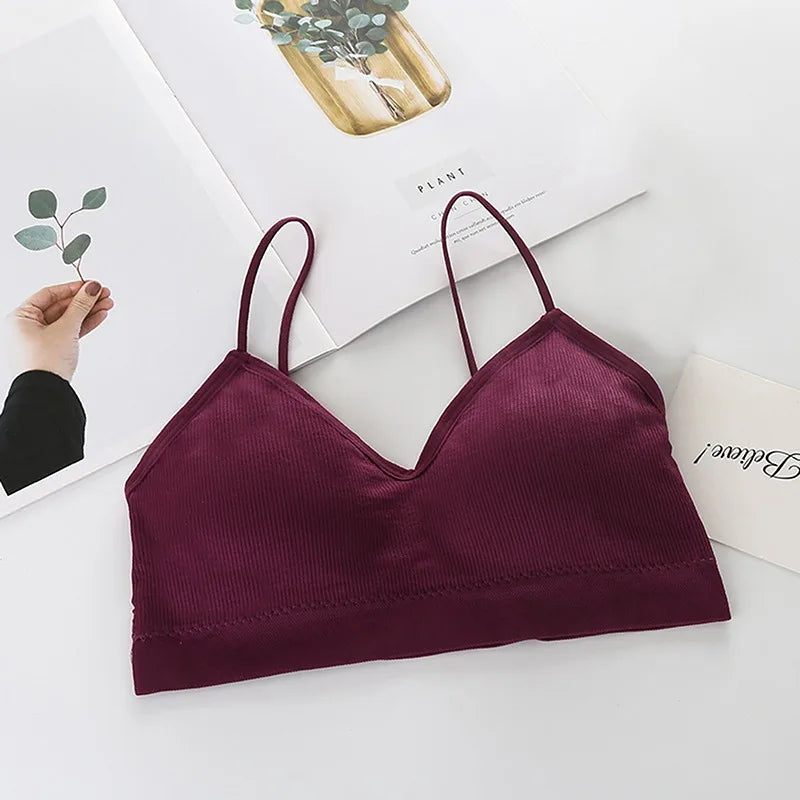 Sujetador Bandeau Sexy Crop Top delgado con tirantes finos sin costuras, Top de