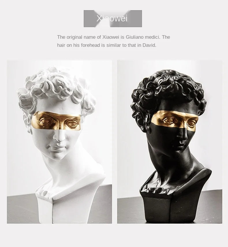 Estatuas para decoración de mesa de centro David, adornos de decoración del hogar, busto de sala de yeso, escultura artística decorativa de resina blanca, 15cm