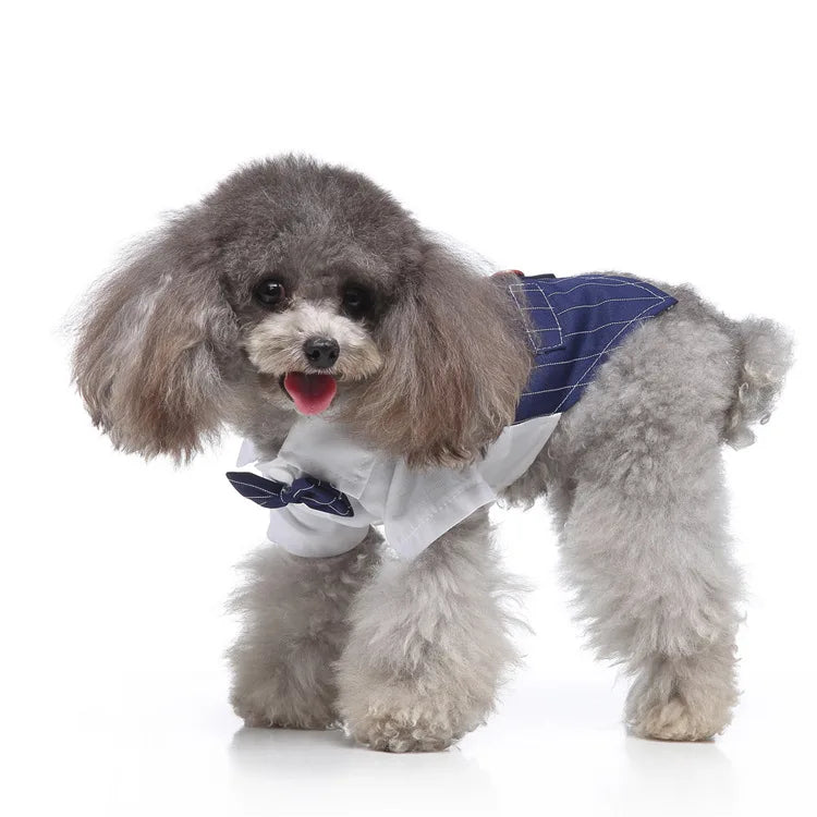 Traje de chaquetas de boda azul para perros con pajarita azul, tela formal para cachorros y gatos