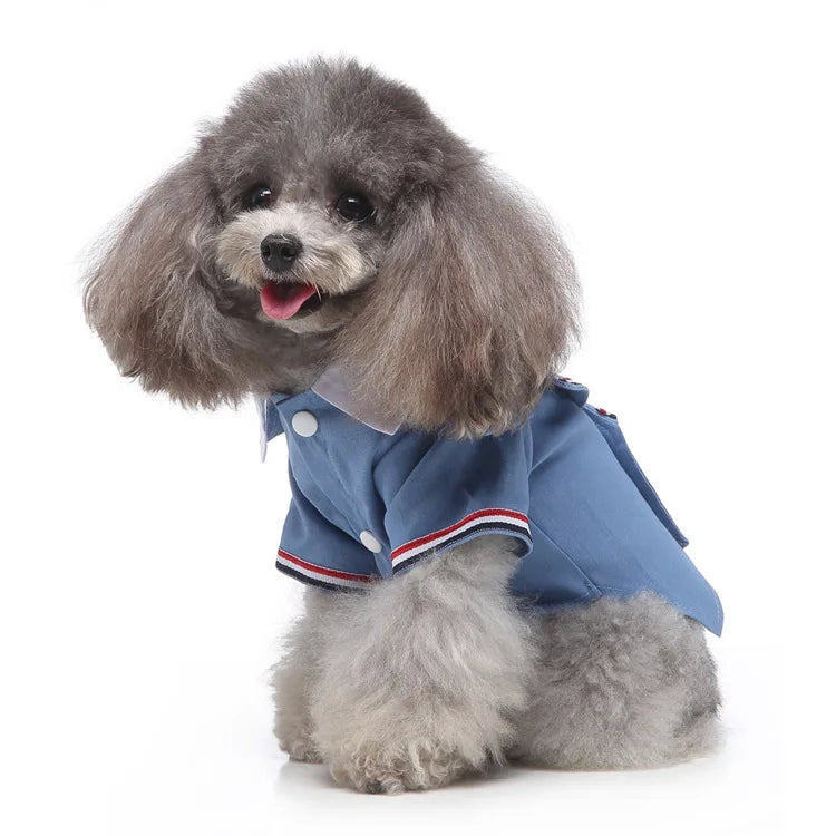Traje de chaquetas de boda azul para perros con pajarita azul, tela formal para cachorros y gatos