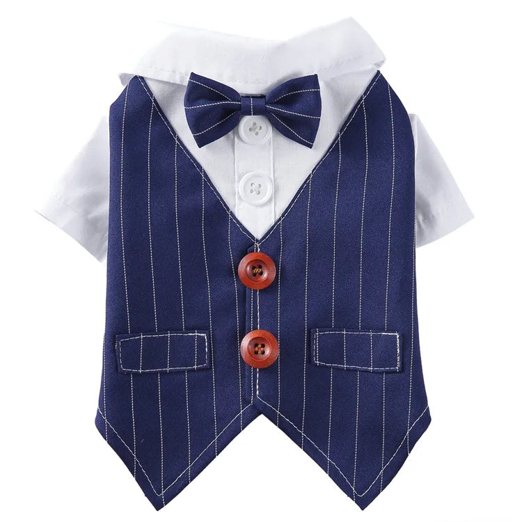 Traje de chaquetas de boda azul para perros con pajarita azul, tela formal para cachorros y gatos