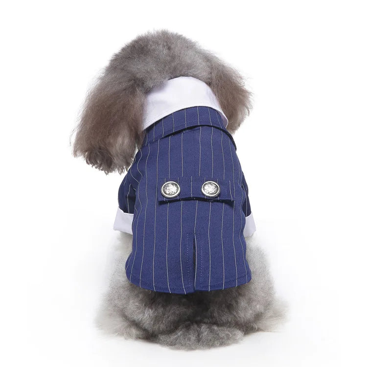 Traje de chaquetas de boda azul para perros con pajarita azul, tela formal para cachorros y gatos
