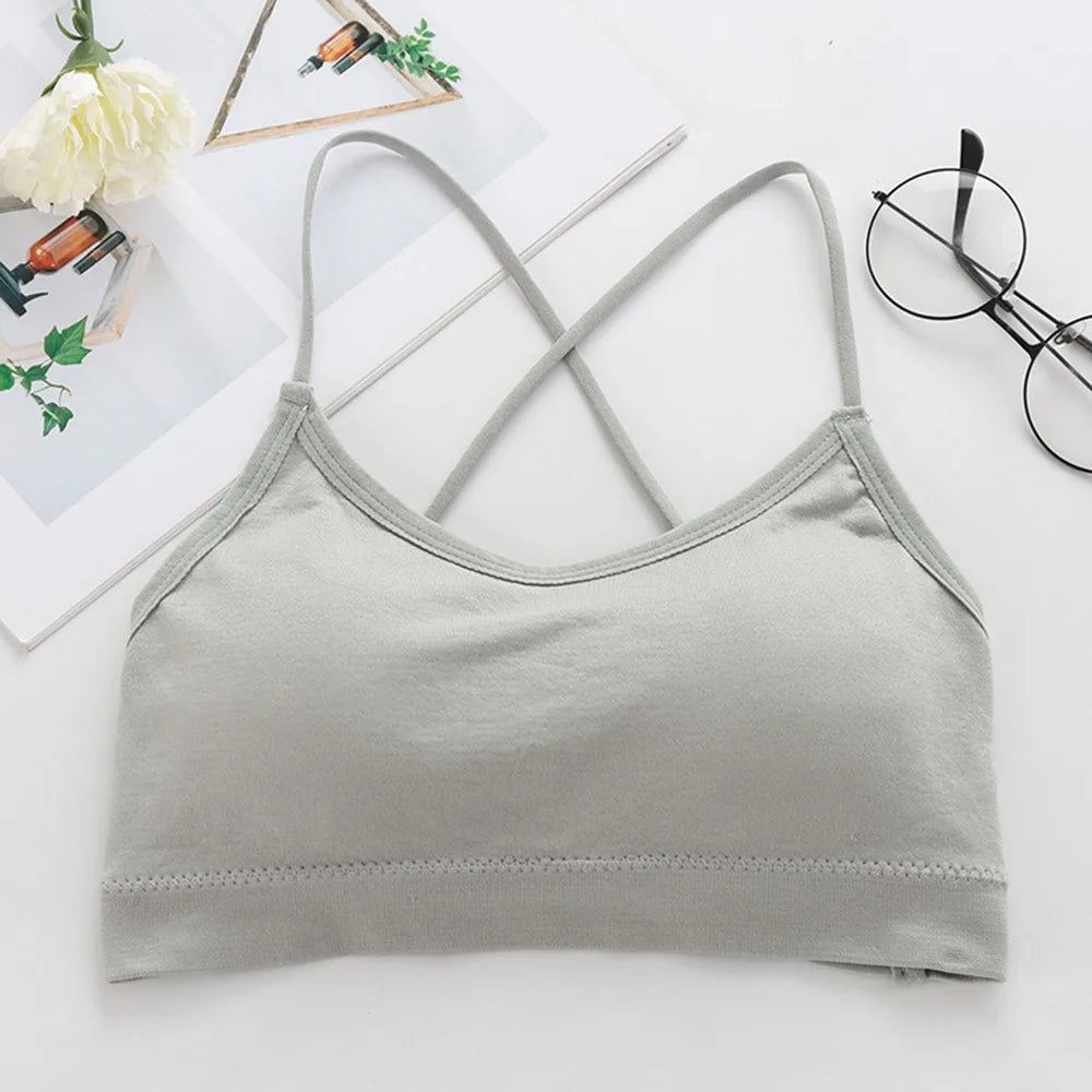 Sujetador Bandeau Sexy Crop Top delgado con tirantes finos sin costuras, Top de