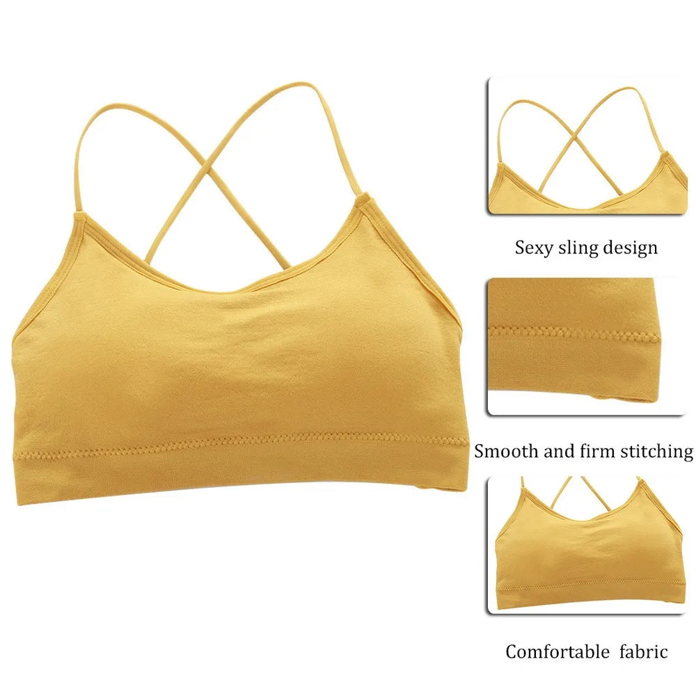 Sujetador Bandeau Sexy Crop Top delgado con tirantes finos sin costuras, Top de