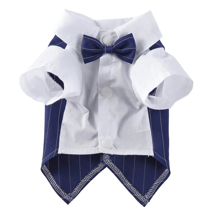 Traje de chaquetas de boda azul para perros con pajarita azul, tela formal para cachorros y gatos
