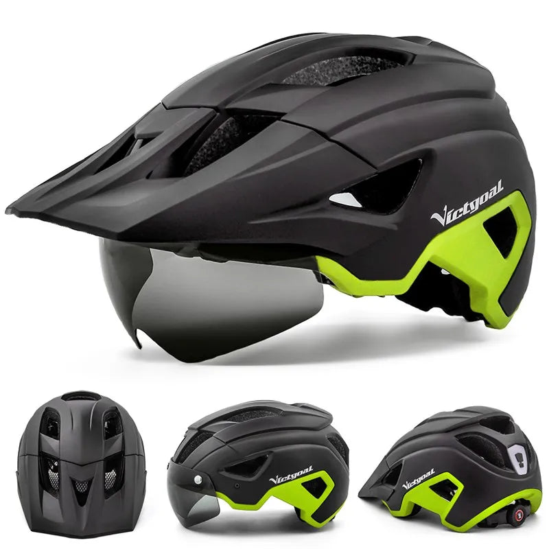 VICTGOAL-casco de bicicleta con luz LED para hombre, gafas de sol con visera, recargable, escudo para ciclismo de montaña y carretera