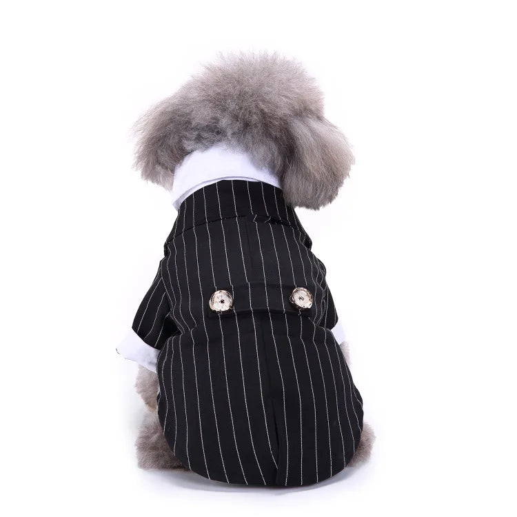 Traje de chaquetas de boda azul para perros con pajarita azul, tela formal para cachorros y gatos