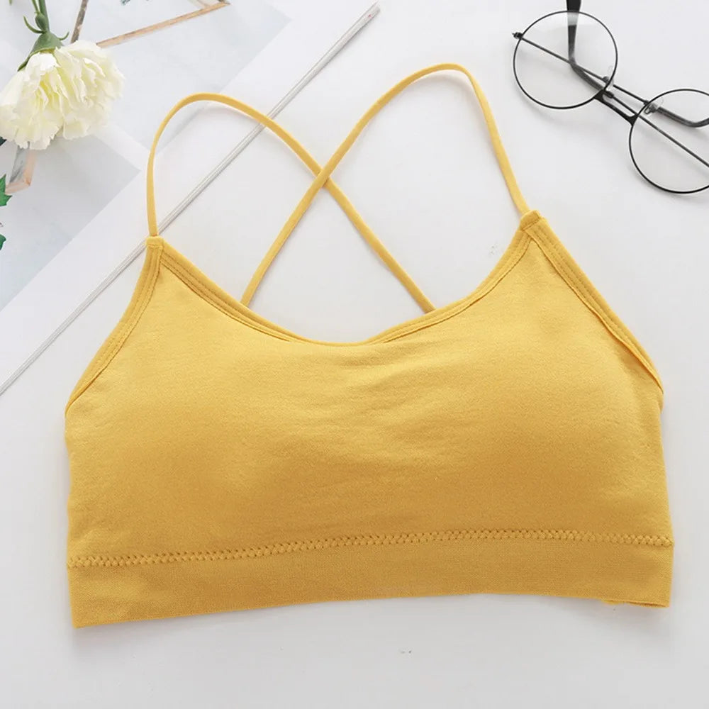 Sujetador Bandeau Sexy Crop Top delgado con tirantes finos sin costuras, Top de
