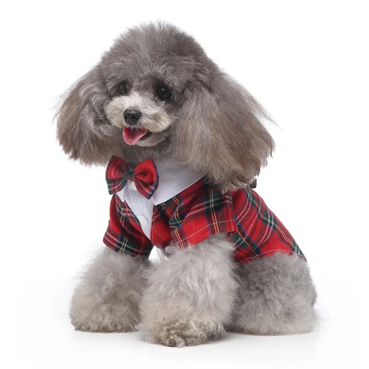Traje de chaquetas de boda azul para perros con pajarita azul, tela formal para cachorros y gatos