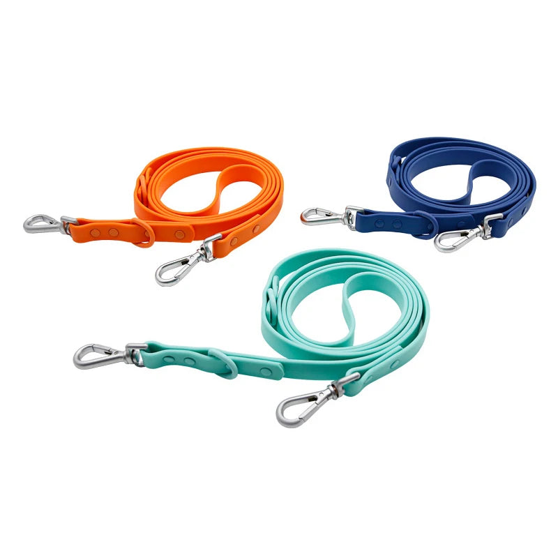 Correa impermeable de PVC para perro, correa de doble cabeza, ajustable, larga y corta, para caminar, entrenamiento de mascotas, cuerda atada al aire libre