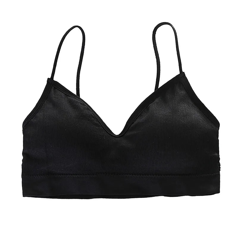 Sujetador Bandeau Sexy Crop Top delgado con tirantes finos sin costuras, Top de