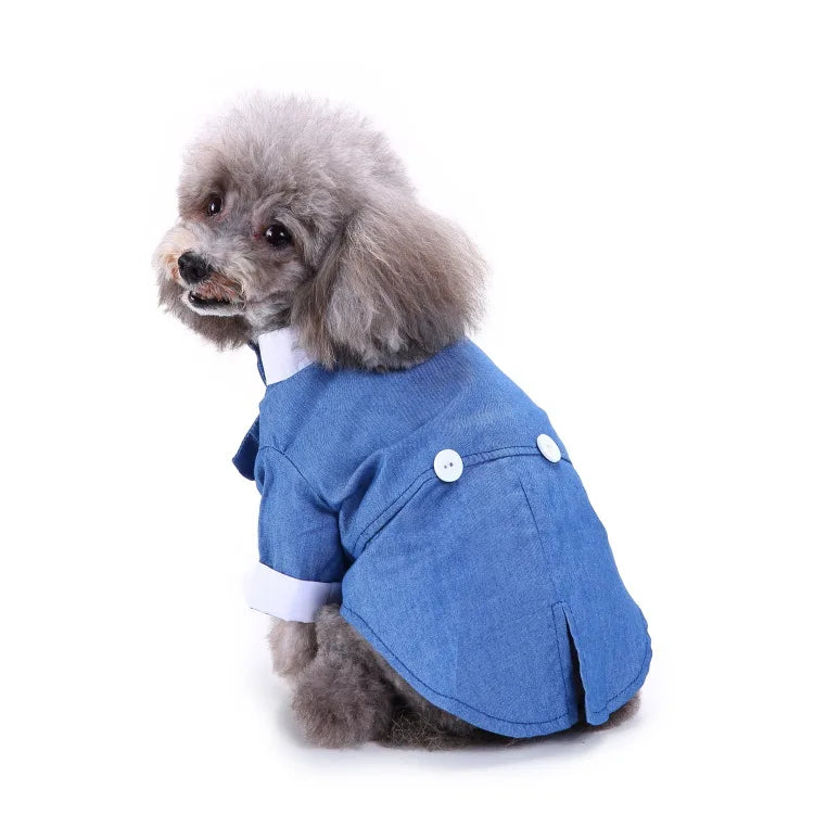 Traje de chaquetas de boda azul para perros con pajarita azul, tela formal para cachorros y gatos