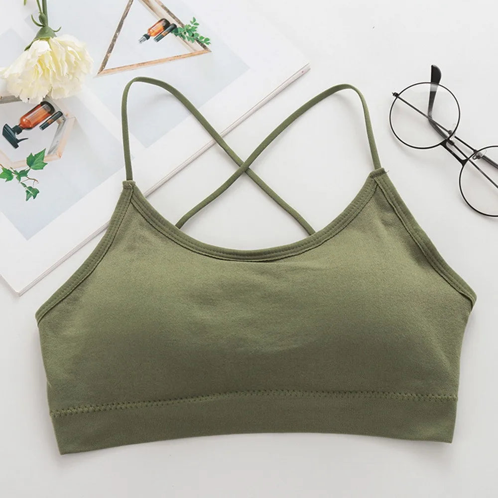 Sujetador Bandeau Sexy Crop Top delgado con tirantes finos sin costuras, Top de
