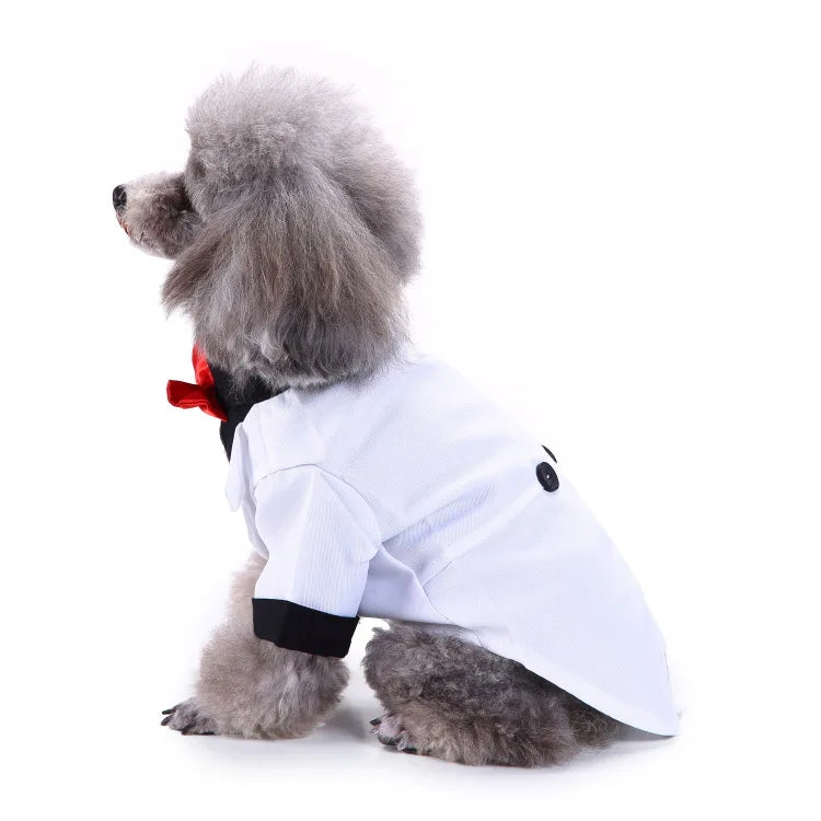 Traje de chaquetas de boda azul para perros con pajarita azul, tela formal para cachorros y gatos