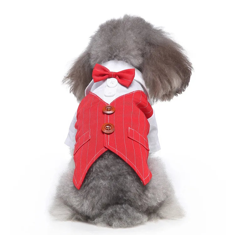 Traje de chaquetas de boda azul para perros con pajarita azul, tela formal para cachorros y gatos