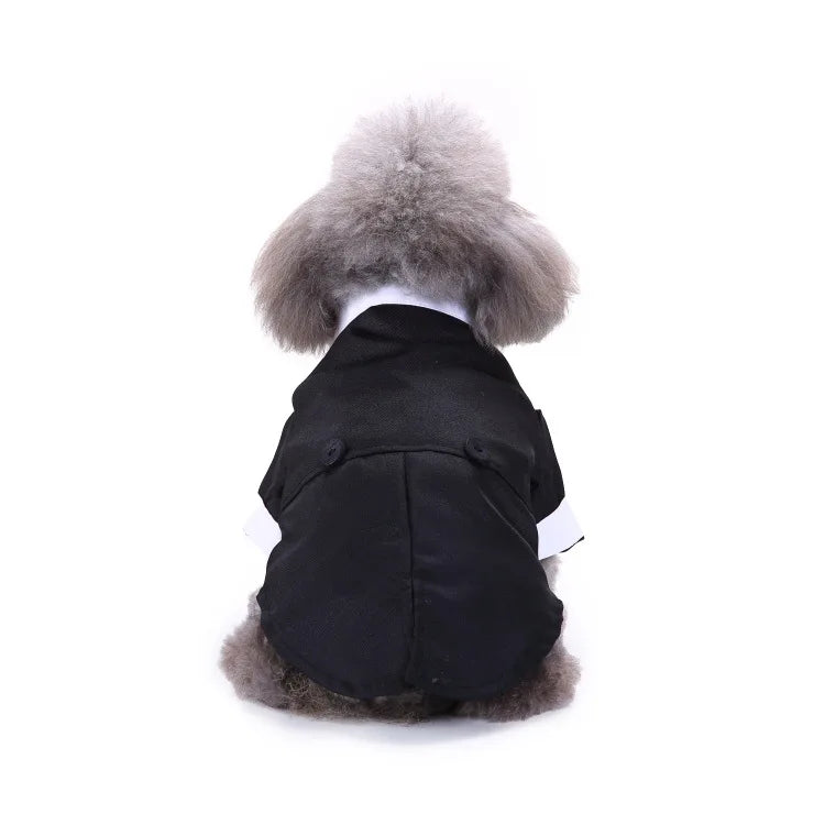 Traje de chaquetas de boda azul para perros con pajarita azul, tela formal para cachorros y gatos