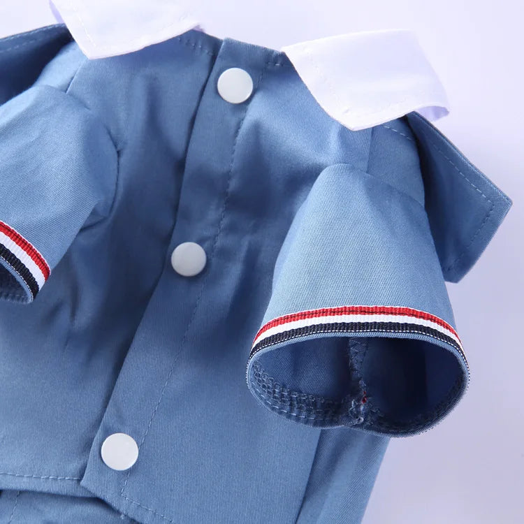 Traje de chaquetas de boda azul para perros con pajarita azul, tela formal para cachorros y gatos