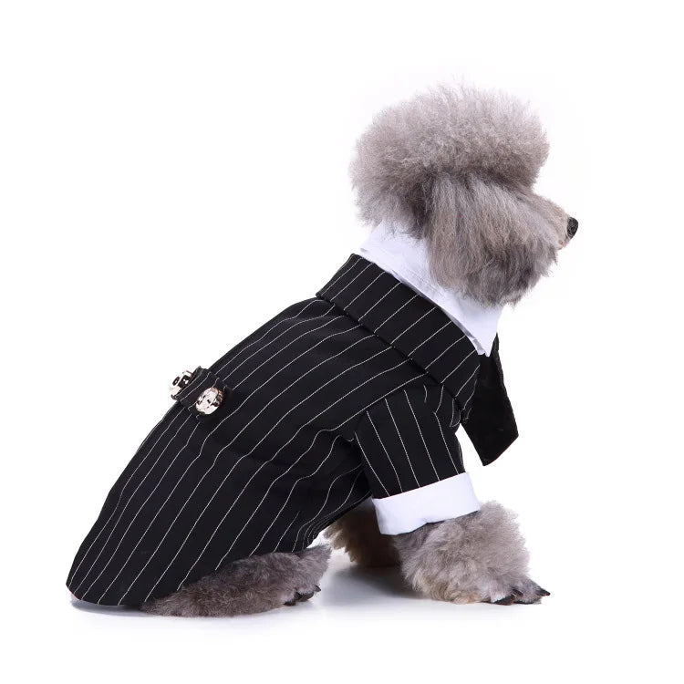 Traje de chaquetas de boda azul para perros con pajarita azul, tela formal para cachorros y gatos