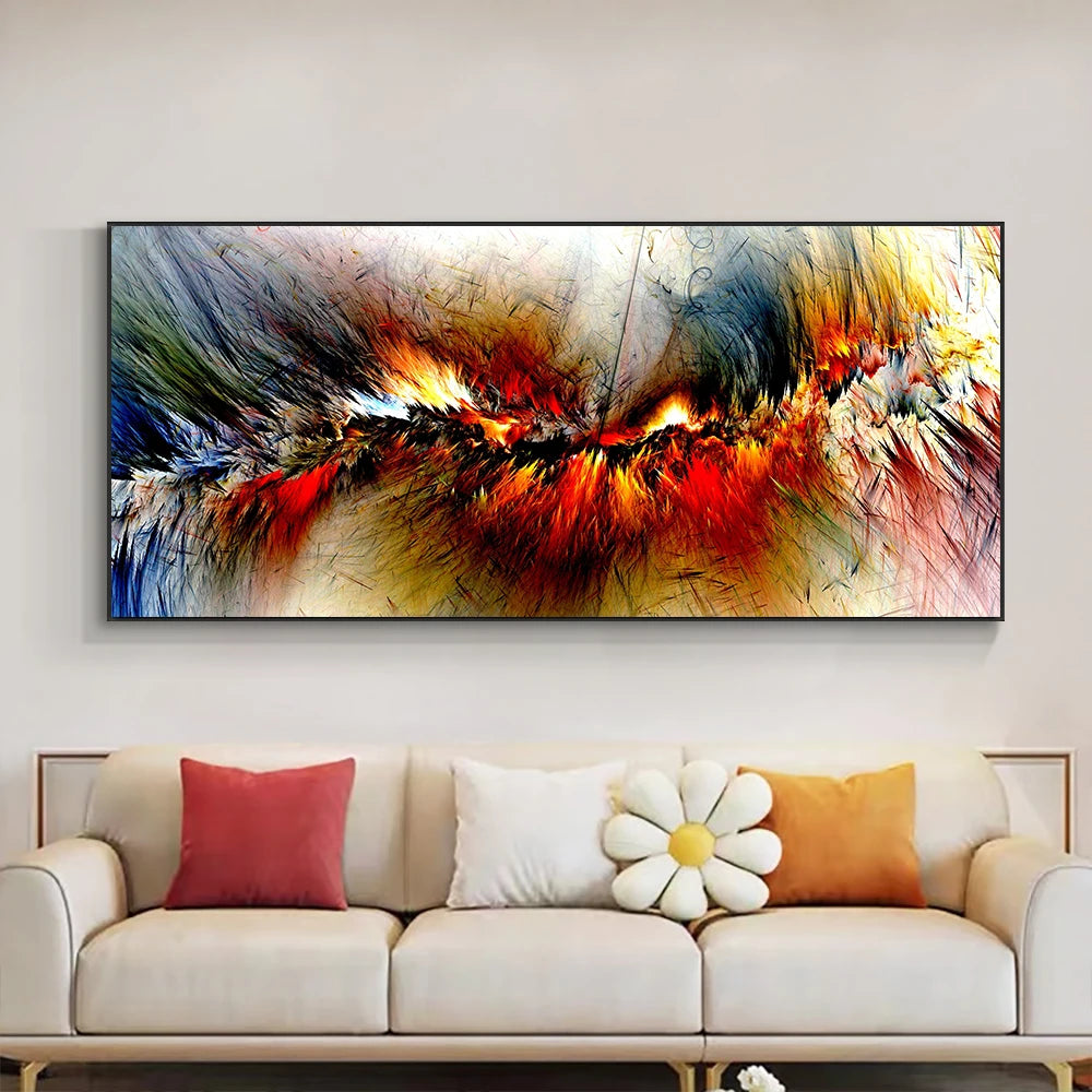 Pintura al óleo de arte abstracto de nube amarilla y gris, carteles e impresion