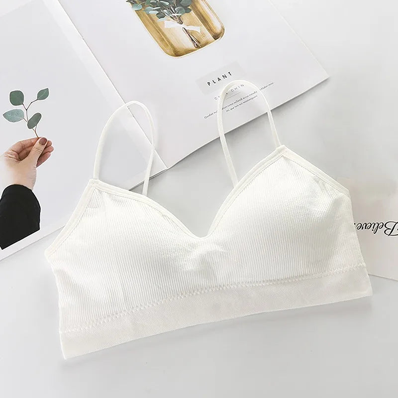 Sujetador Bandeau Sexy Crop Top delgado con tirantes finos sin costuras, Top de