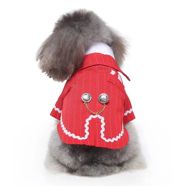 Traje de chaquetas de boda azul para perros con pajarita azul, tela formal para cachorros y gatos