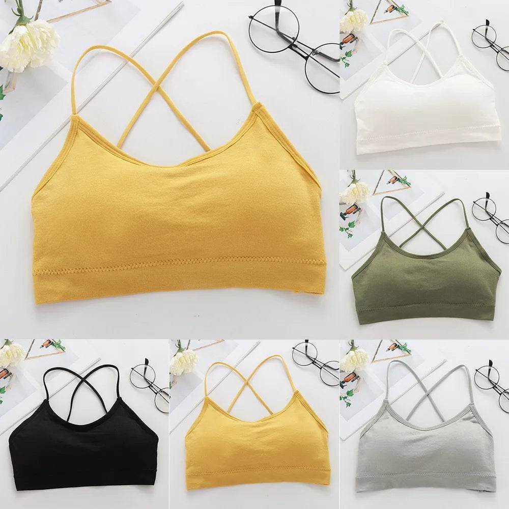 Sujetador Bandeau Sexy Crop Top delgado con tirantes finos sin costuras, Top de