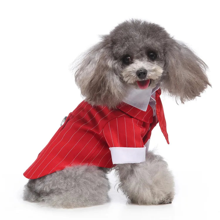 Traje de chaquetas de boda azul para perros con pajarita azul, tela formal para cachorros y gatos